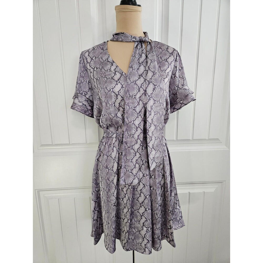 Michael Kors Sweet Lilac Snake Print Ruffle Sleeve Dress Sz M